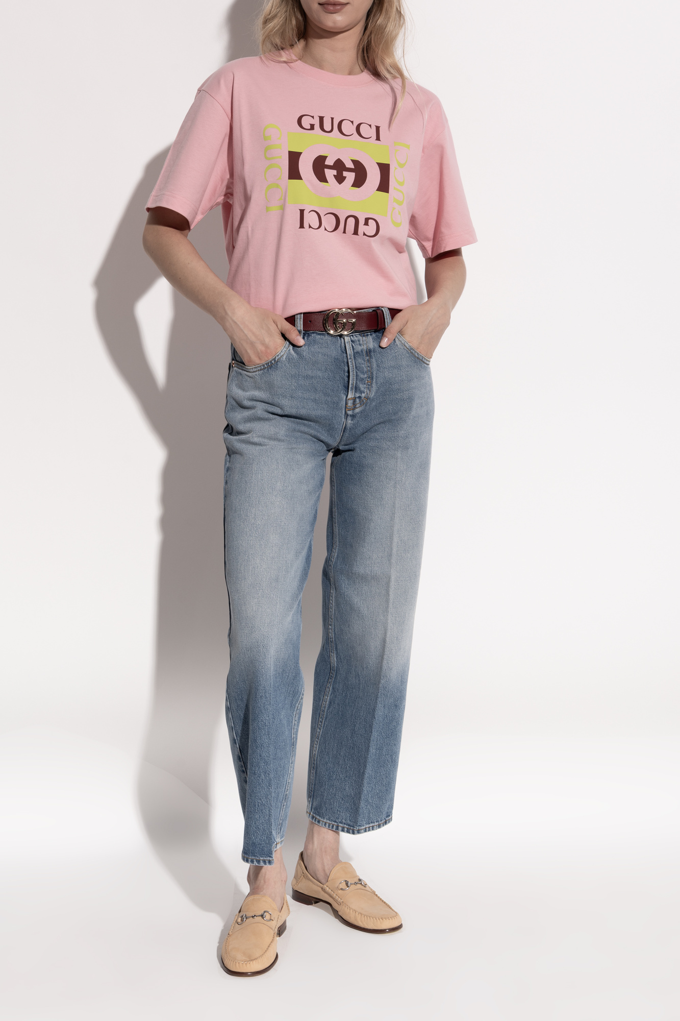 Beżowy Zamszowe buty typu `loafers` Gucci - Vitkac Polska